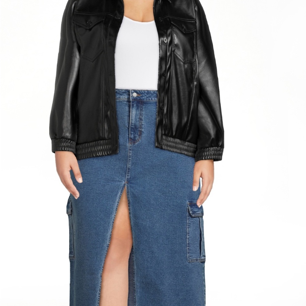 Terra & Sky Women's Plus Size Faux Leather Trucker Jacket 4X NWOT
